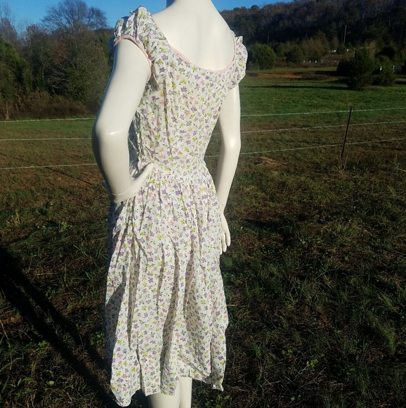 VTG Handmade Floral Poof Sleeve Dress XS S 4 - Picture 3 of 11